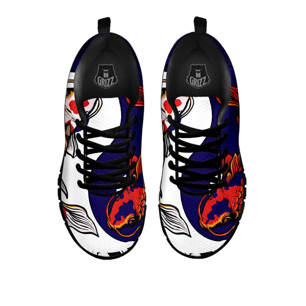 Carp Koi Fish Yin And Yang Print Black Sneaker-grizzshop