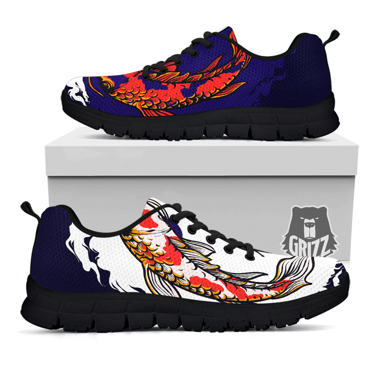 Carp Koi Fish Yin And Yang Print Black Sneaker-grizzshop