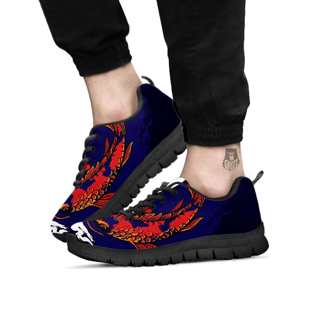 Carp Koi Fish Yin And Yang Print Black Sneaker-grizzshop