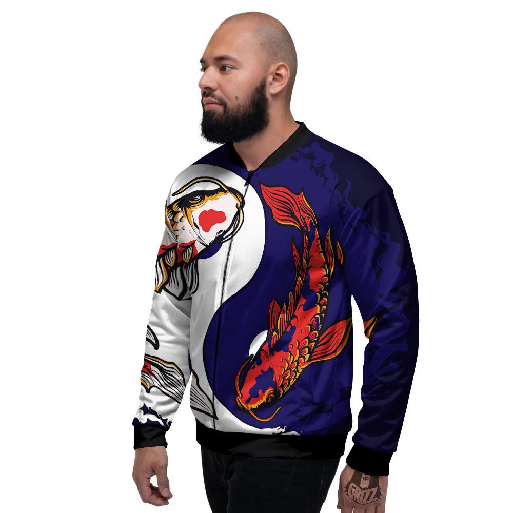 Carp Koi Fish Yin And Yang Print Men's Bomber Jacket-grizzshop