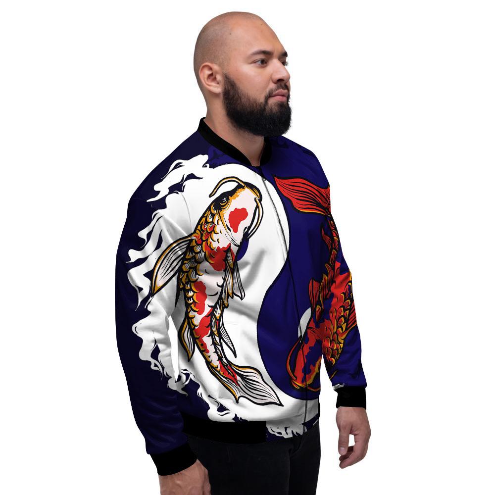 Carp Koi Fish Yin And Yang Print Men's Bomber Jacket-grizzshop