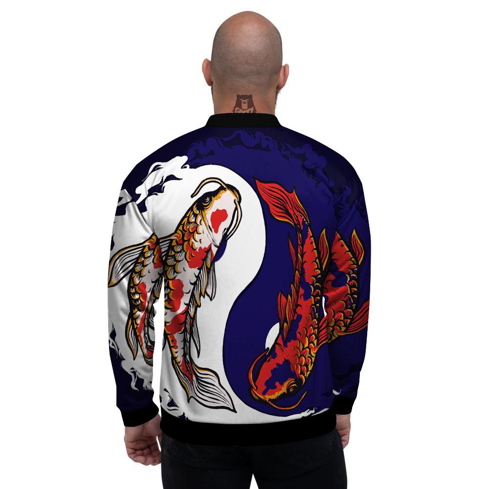 Carp Koi Fish Yin And Yang Print Men's Bomber Jacket-grizzshop