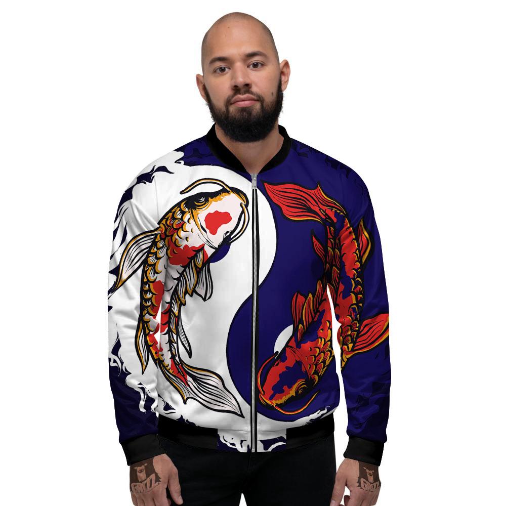 Carp Koi Fish Yin And Yang Print Men's Bomber Jacket-grizzshop