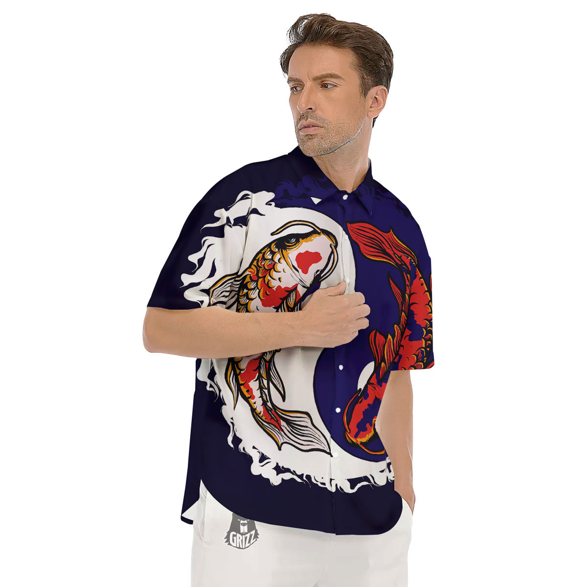 Carp Koi Fish Yin And Yang Print Men's Short Sleeve Shirts-grizzshop