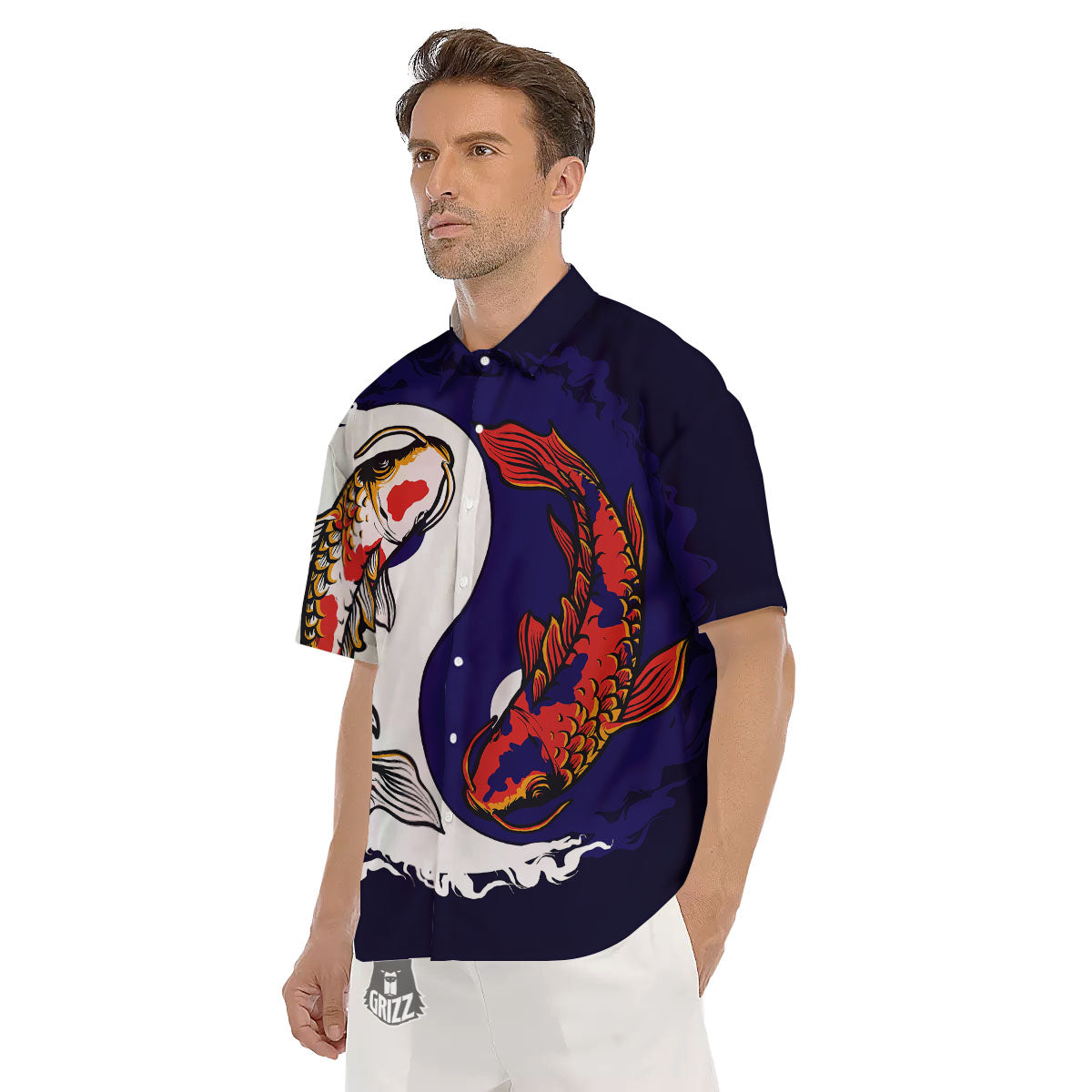 Carp Koi Fish Yin And Yang Print Men's Short Sleeve Shirts-grizzshop