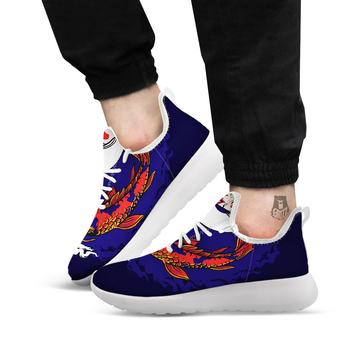 Carp Koi Fish Yin And Yang Print White Athletic Shoes-grizzshop