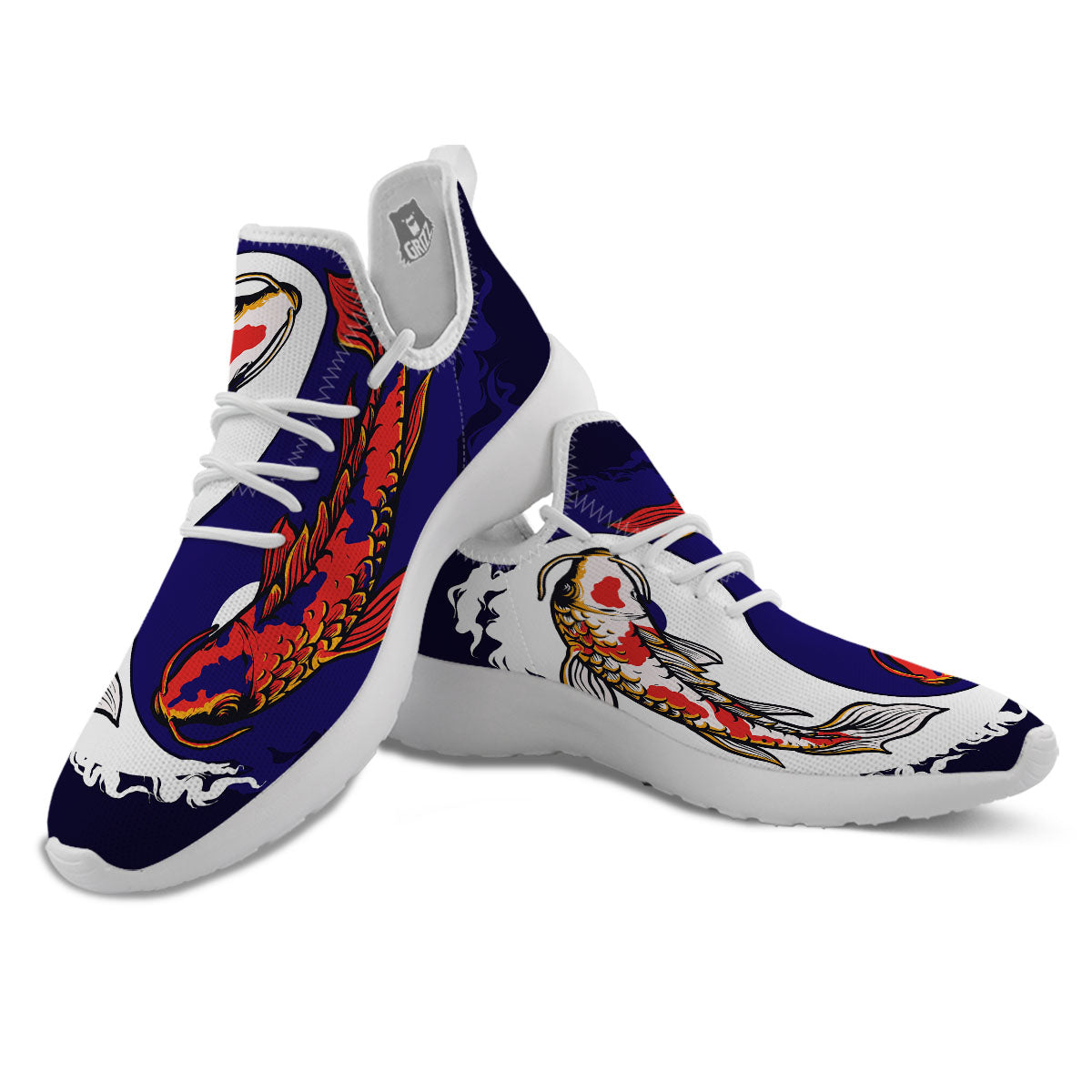 Carp Koi Fish Yin And Yang Print White Athletic Shoes-grizzshop