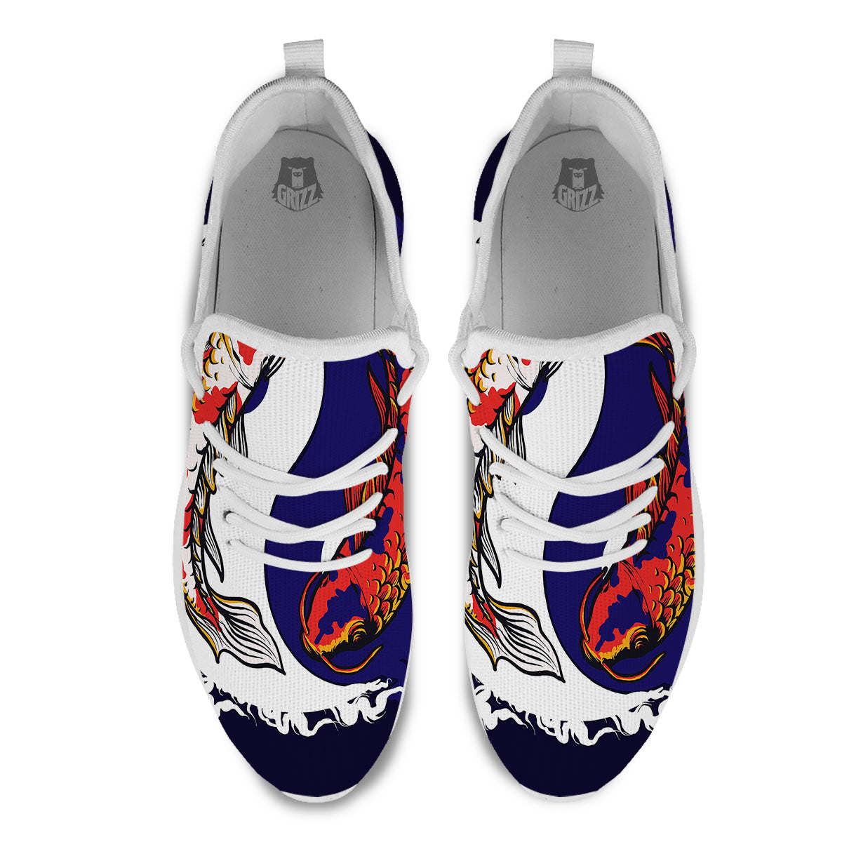 Carp Koi Fish Yin And Yang Print White Athletic Shoes-grizzshop