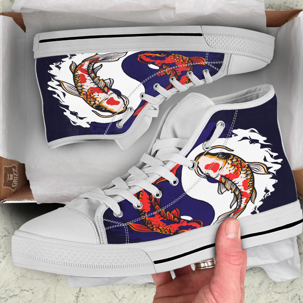 Carp Koi Fish Yin And Yang Print White High Top Shoes-grizzshop