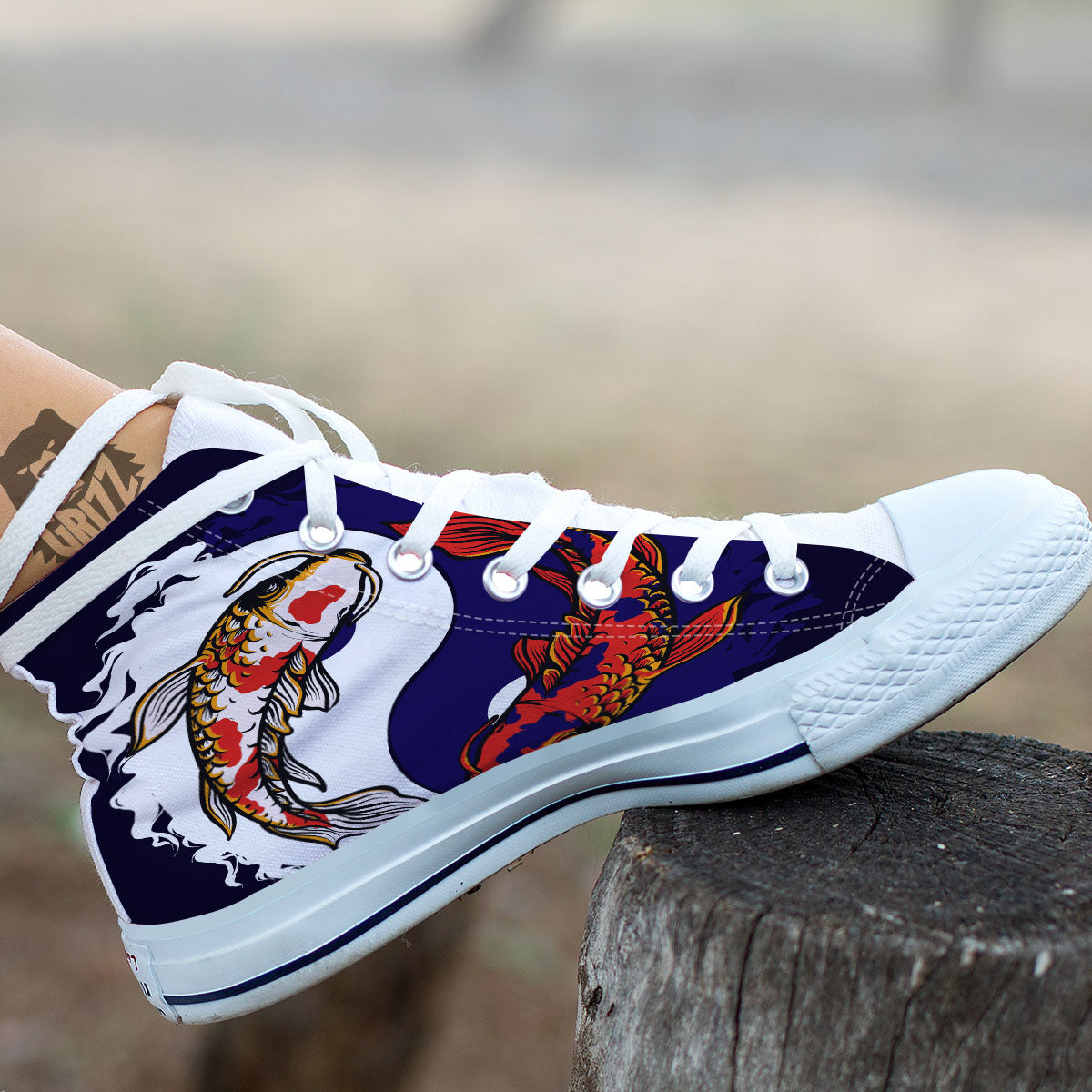 Carp Koi Fish Yin And Yang Print White High Top Shoes-grizzshop