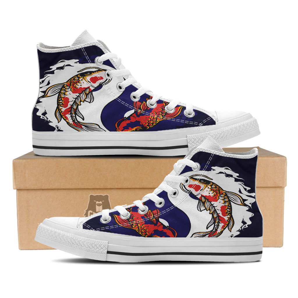Carp Koi Fish Yin And Yang Print White High Top Shoes-grizzshop