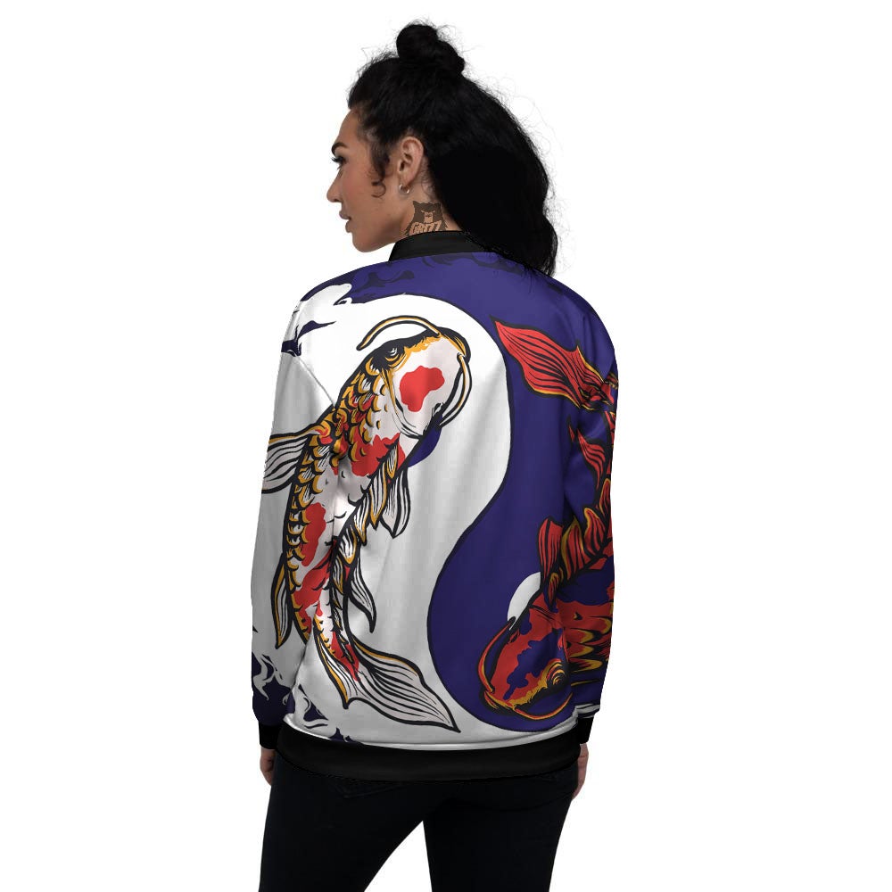 Carp Koi Fish Yin And Yang Print Women's Bomber Jacket-grizzshop