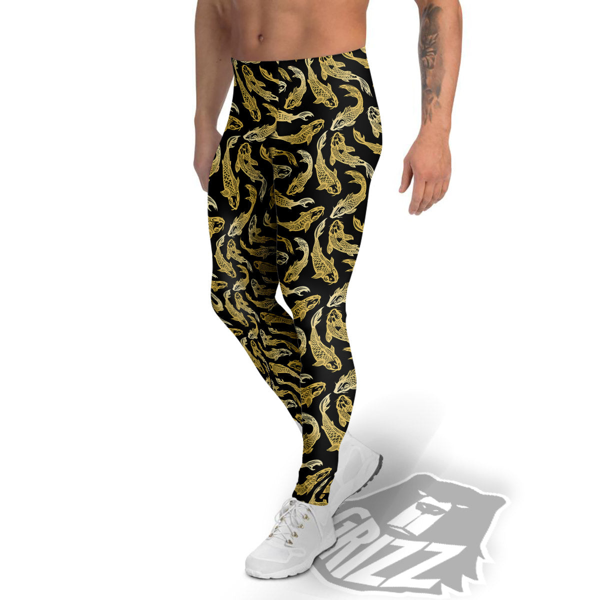 Carp Koi Golden Chinese Print Pattern Men's Leggings-grizzshop