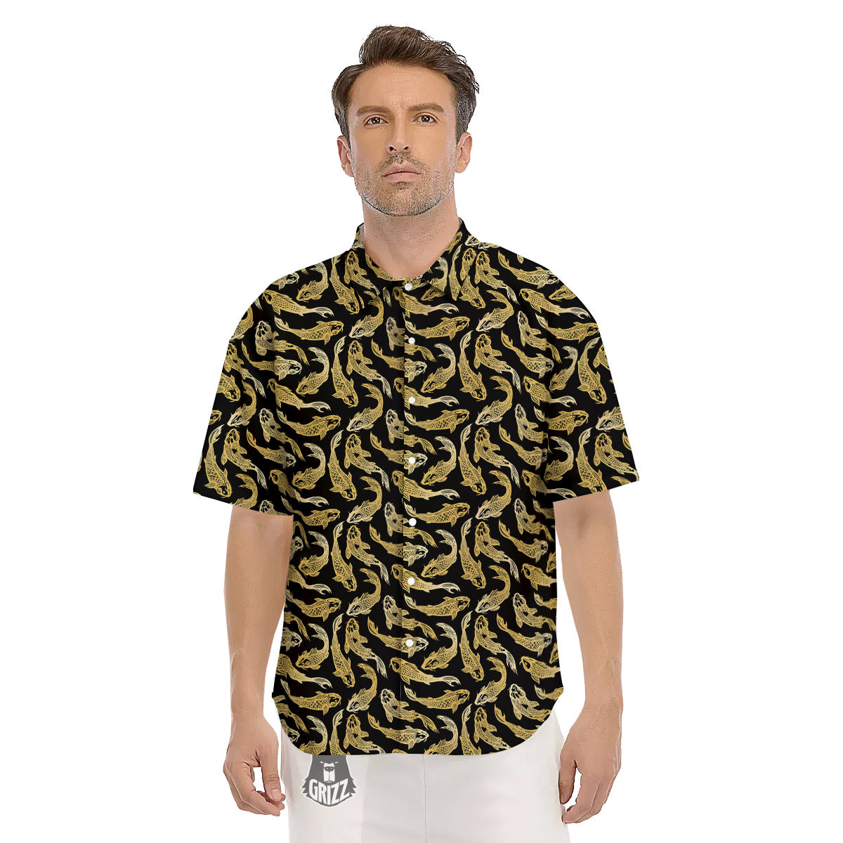 Carp Koi Golden Chinese Print Pattern Men's Short Sleeve Shirts-grizzshop