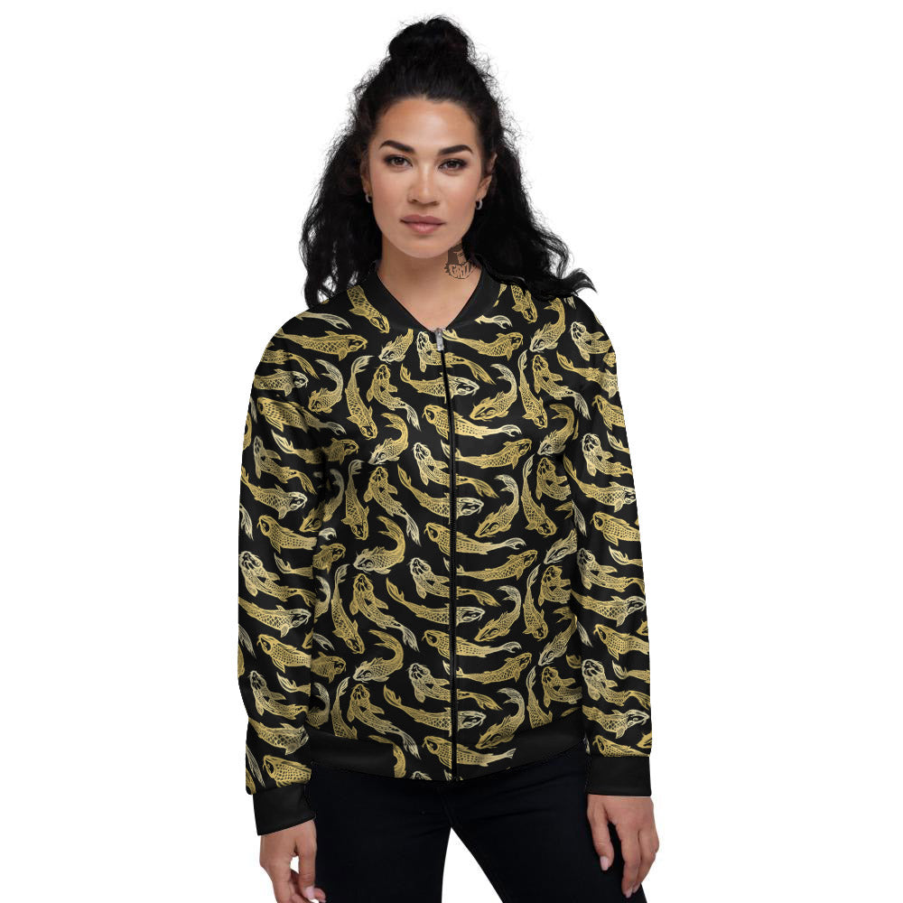 Carp Koi Golden Chinese Print Pattern Women's Bomber Jacket-grizzshop