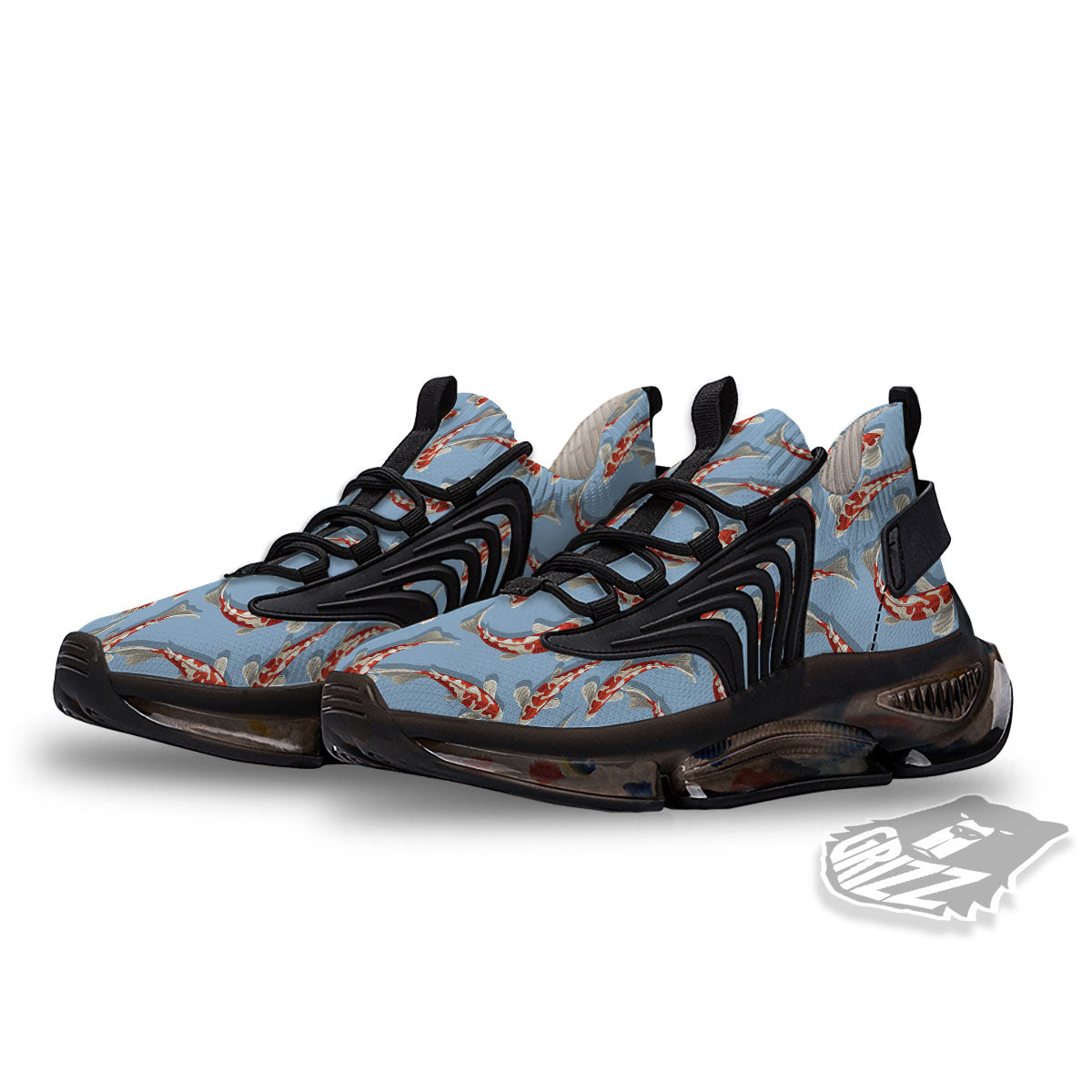 Carp Koi Print Pattern Black Gym Shoes-grizzshop