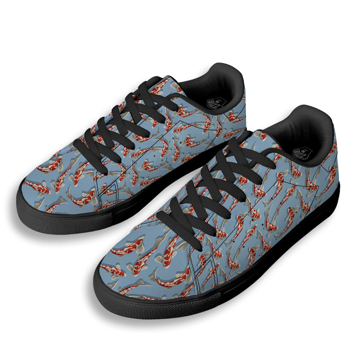 Carp Koi Print Pattern Black Low Top Sneakers-grizzshop