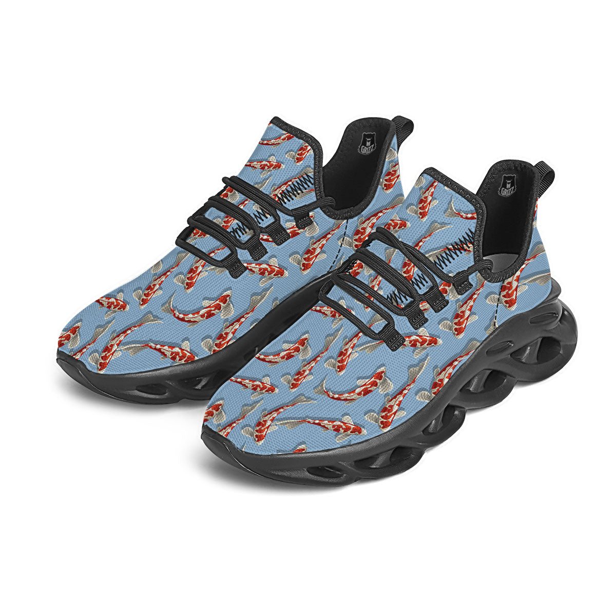 Carp Koi Print Pattern Black Running Shoes-grizzshop