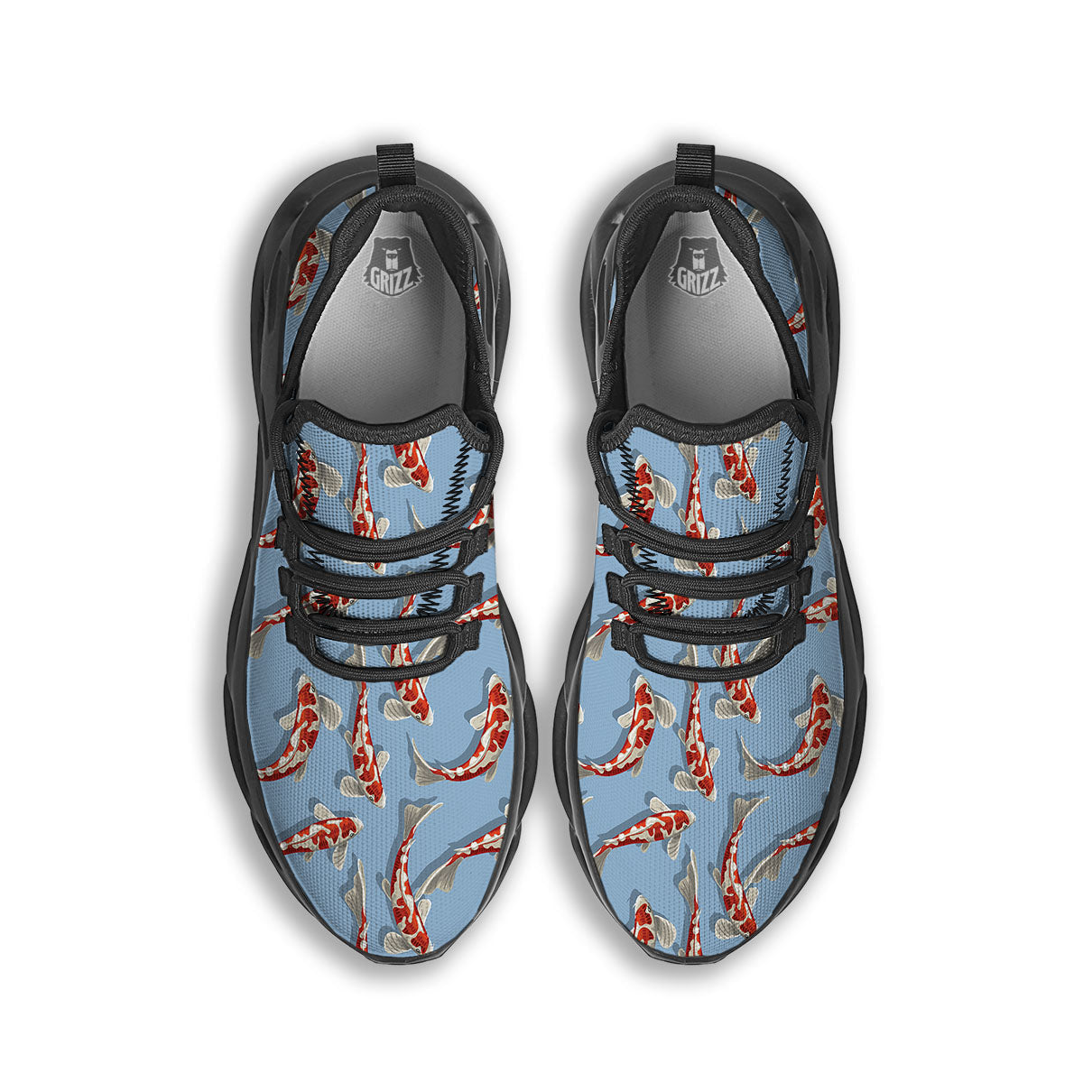 Carp Koi Print Pattern Black Running Shoes-grizzshop