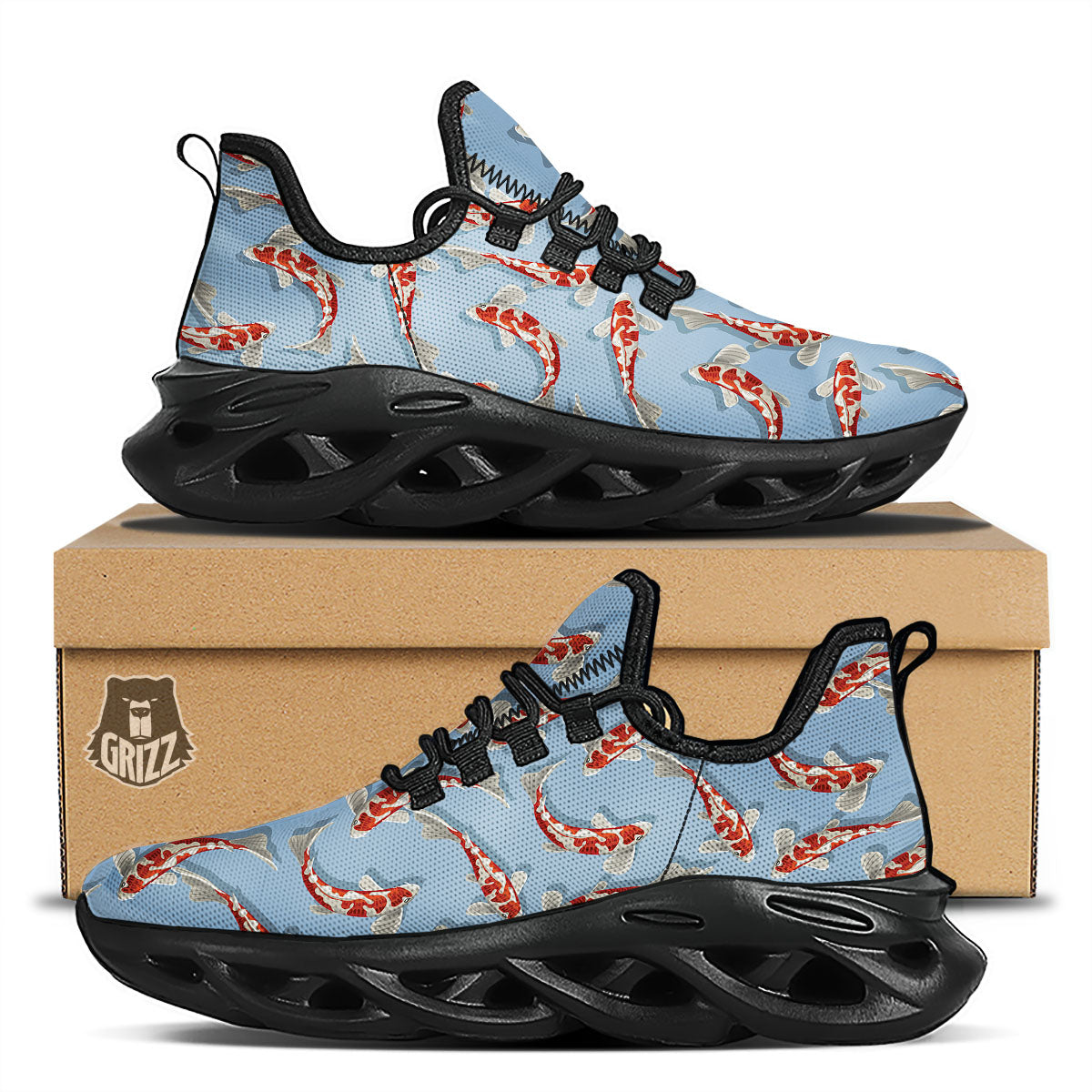 Carp Koi Print Pattern Black Running Shoes-grizzshop