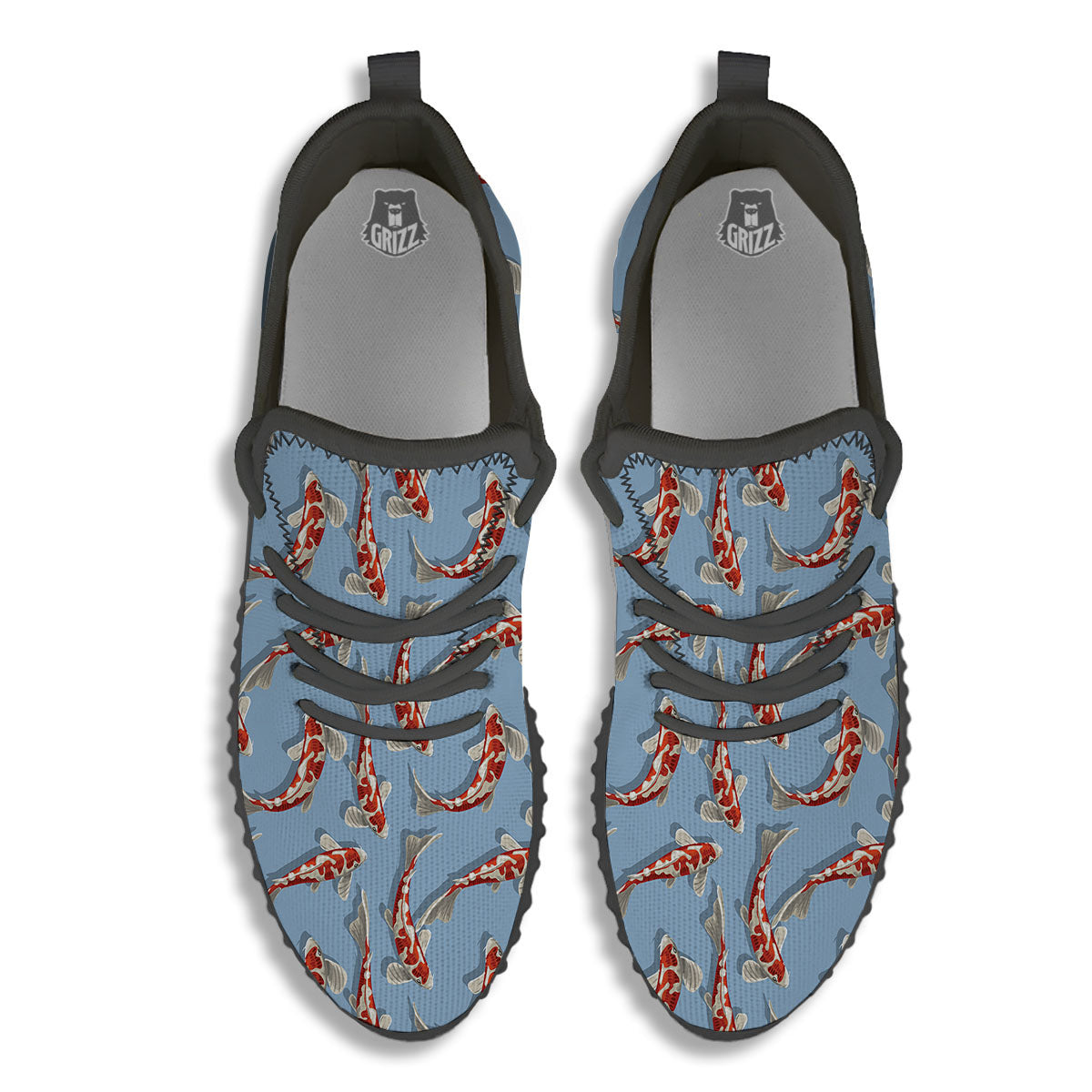Carp Koi Print Pattern Black Walking Shoes-grizzshop