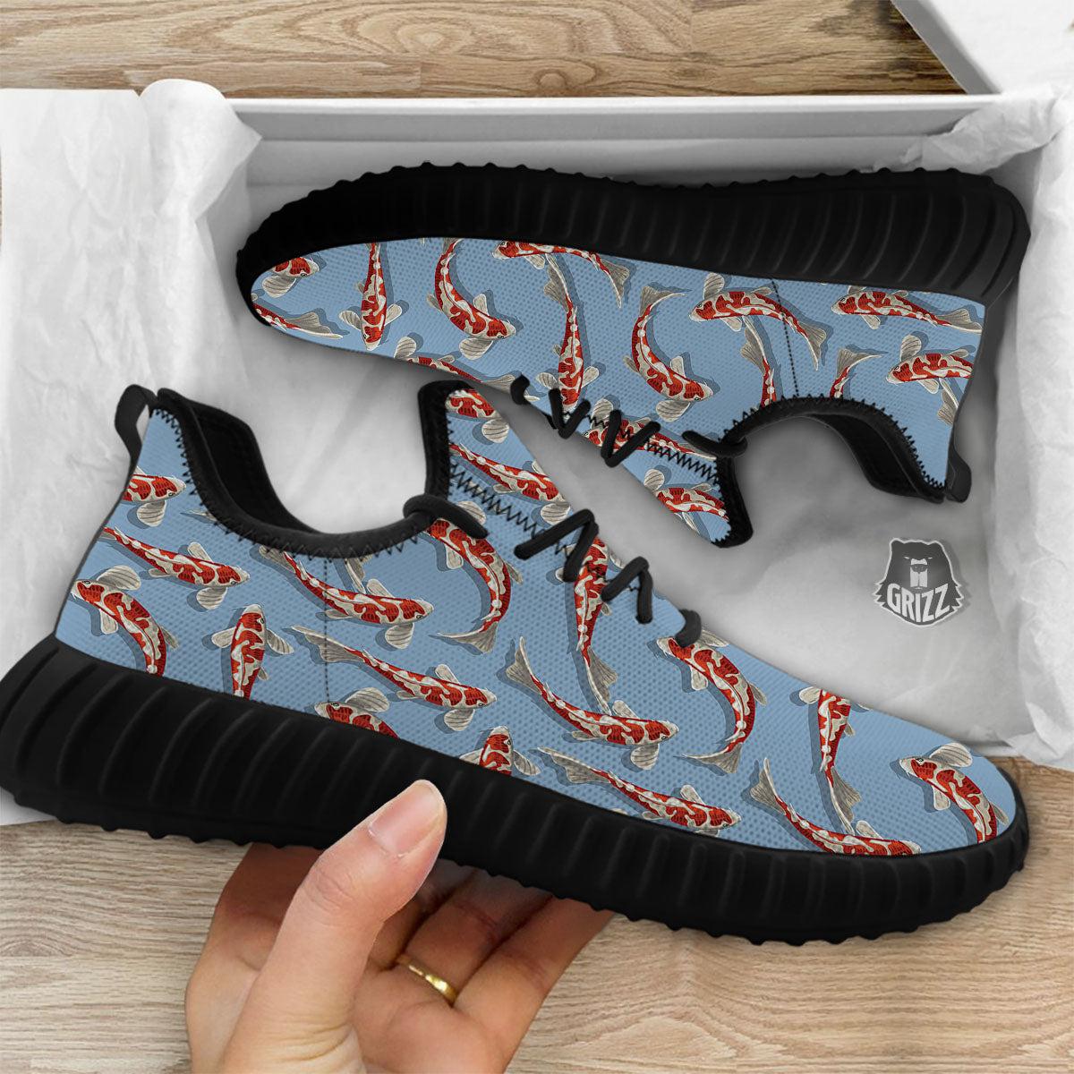 Carp Koi Print Pattern Black Walking Shoes-grizzshop