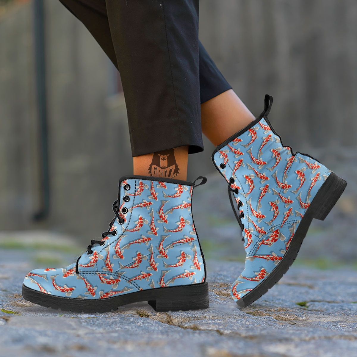 Carp Koi Print Pattern Leather Boots-grizzshop