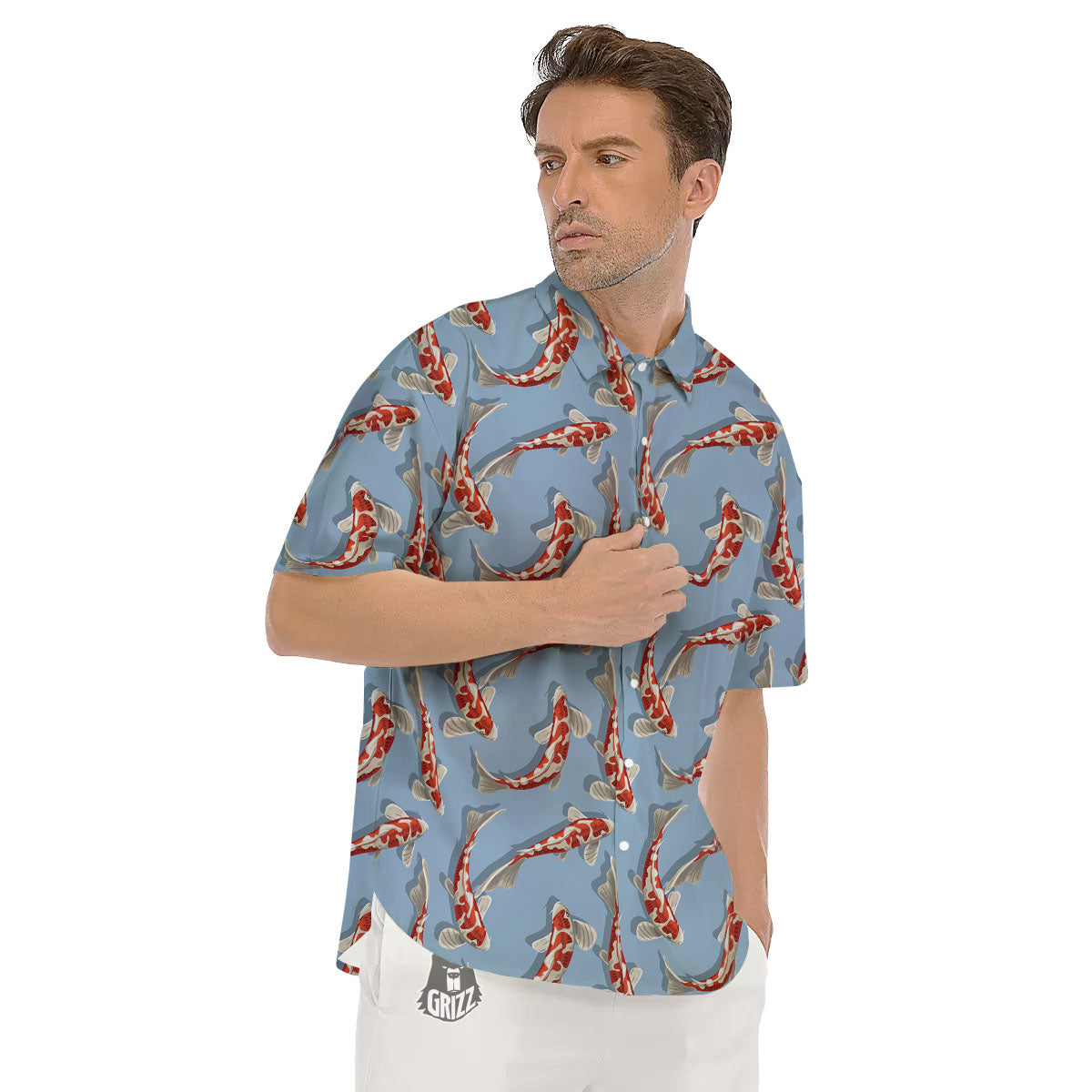 Carp Koi Print Pattern Men's Short Sleeve Shirts-grizzshop