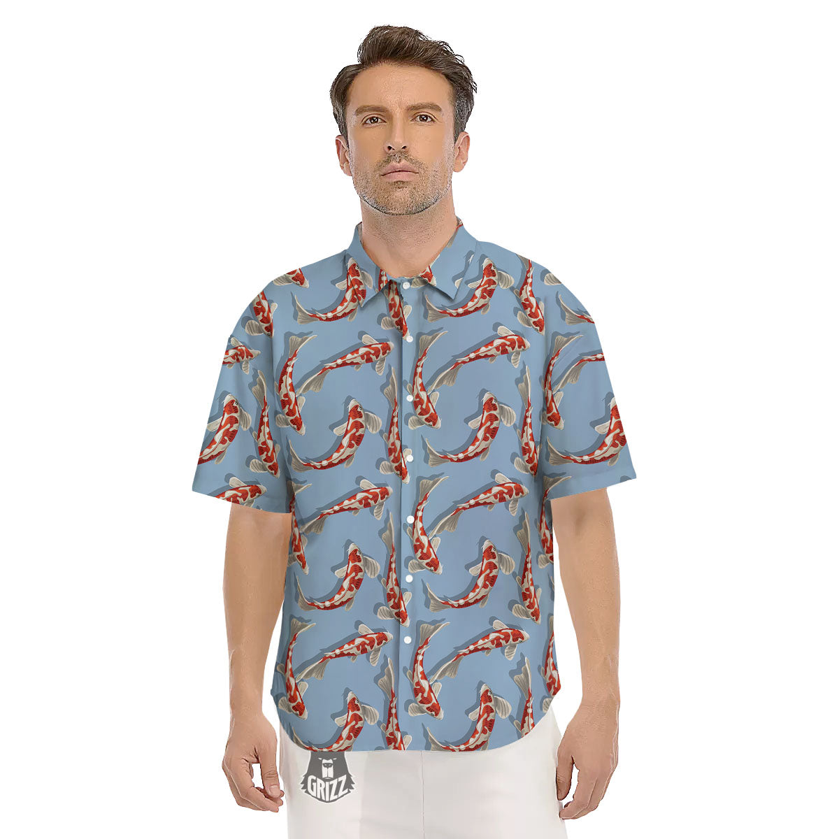 Carp Koi Print Pattern Men's Short Sleeve Shirts-grizzshop