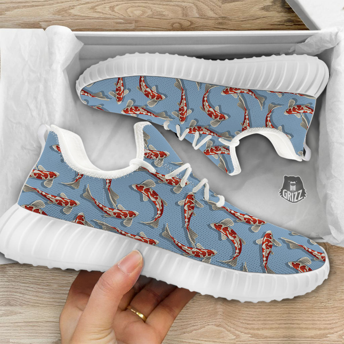Carp Koi Print Pattern White Walking Shoes-grizzshop