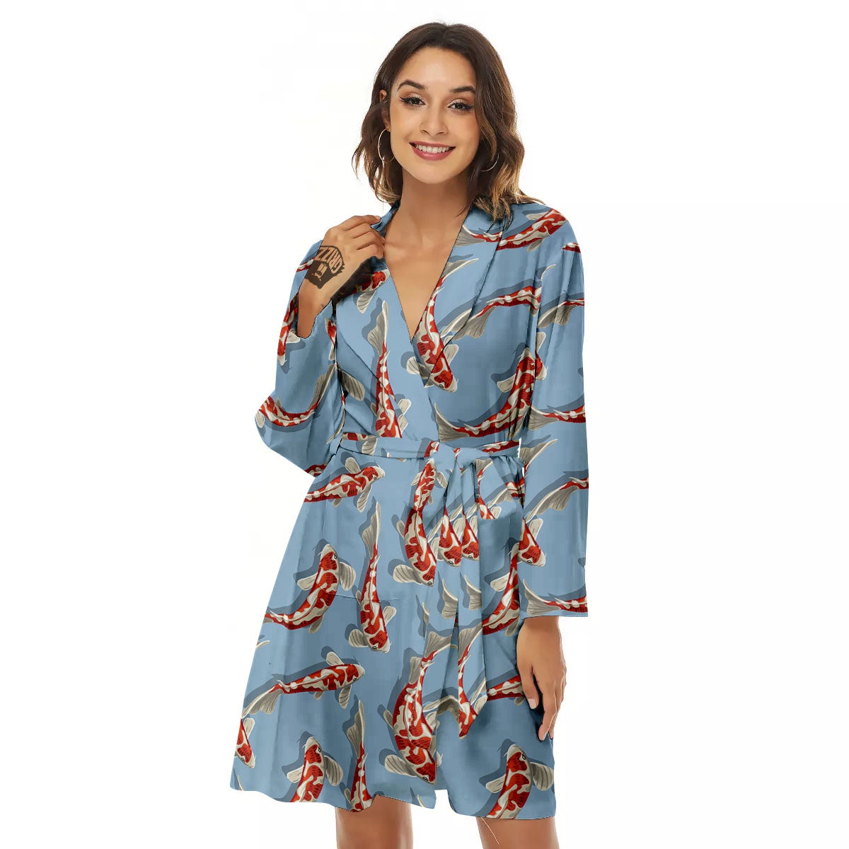 Carp Koi Print Pattern Women's Robe-grizzshop