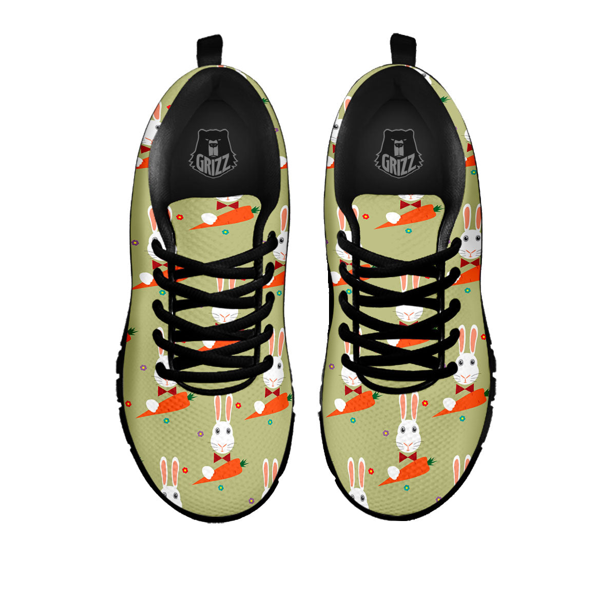 Carrot And Rabbit Print Pattern Black Sneaker-grizzshop