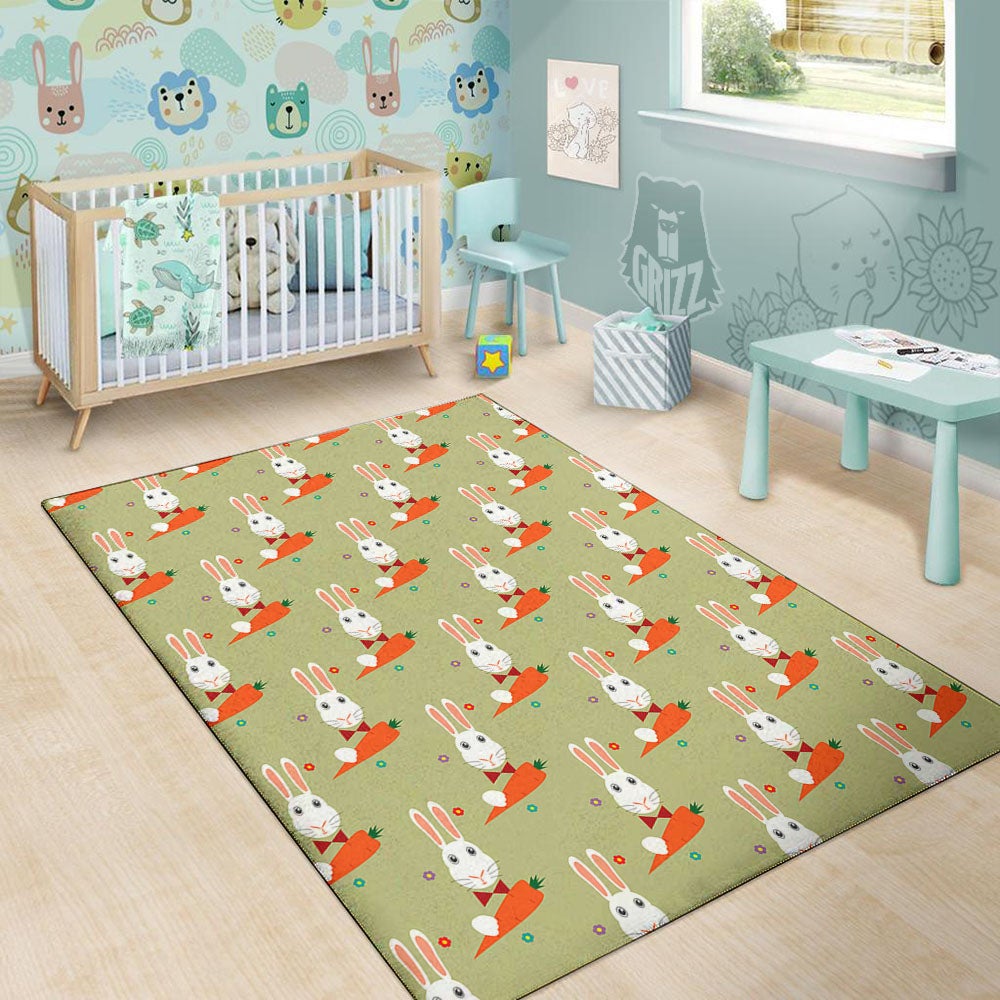 Carrot And Rabbit Print Pattern Floor Mat-grizzshop