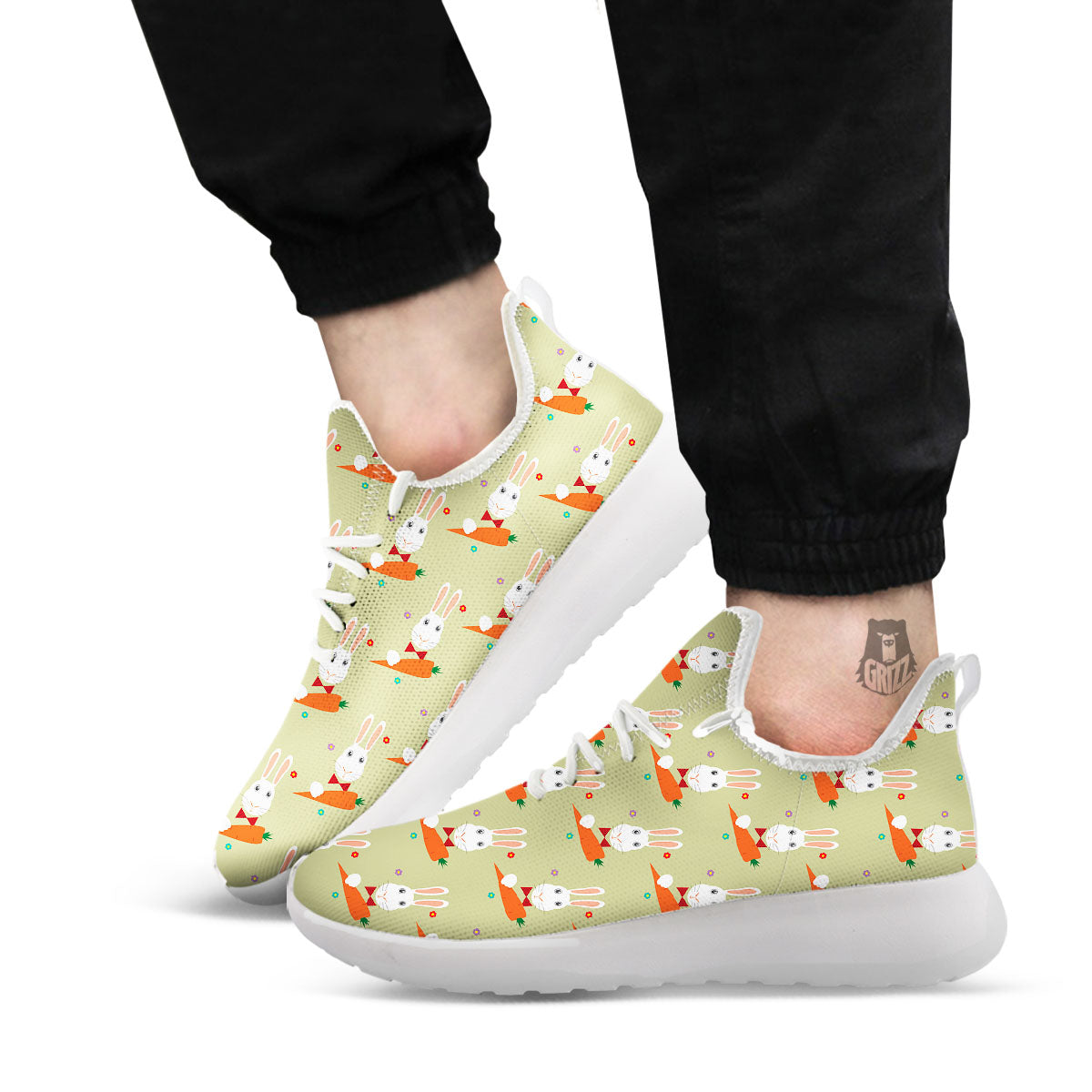 Carrot And Rabbit Print Pattern White Athletic Shoes-grizzshop