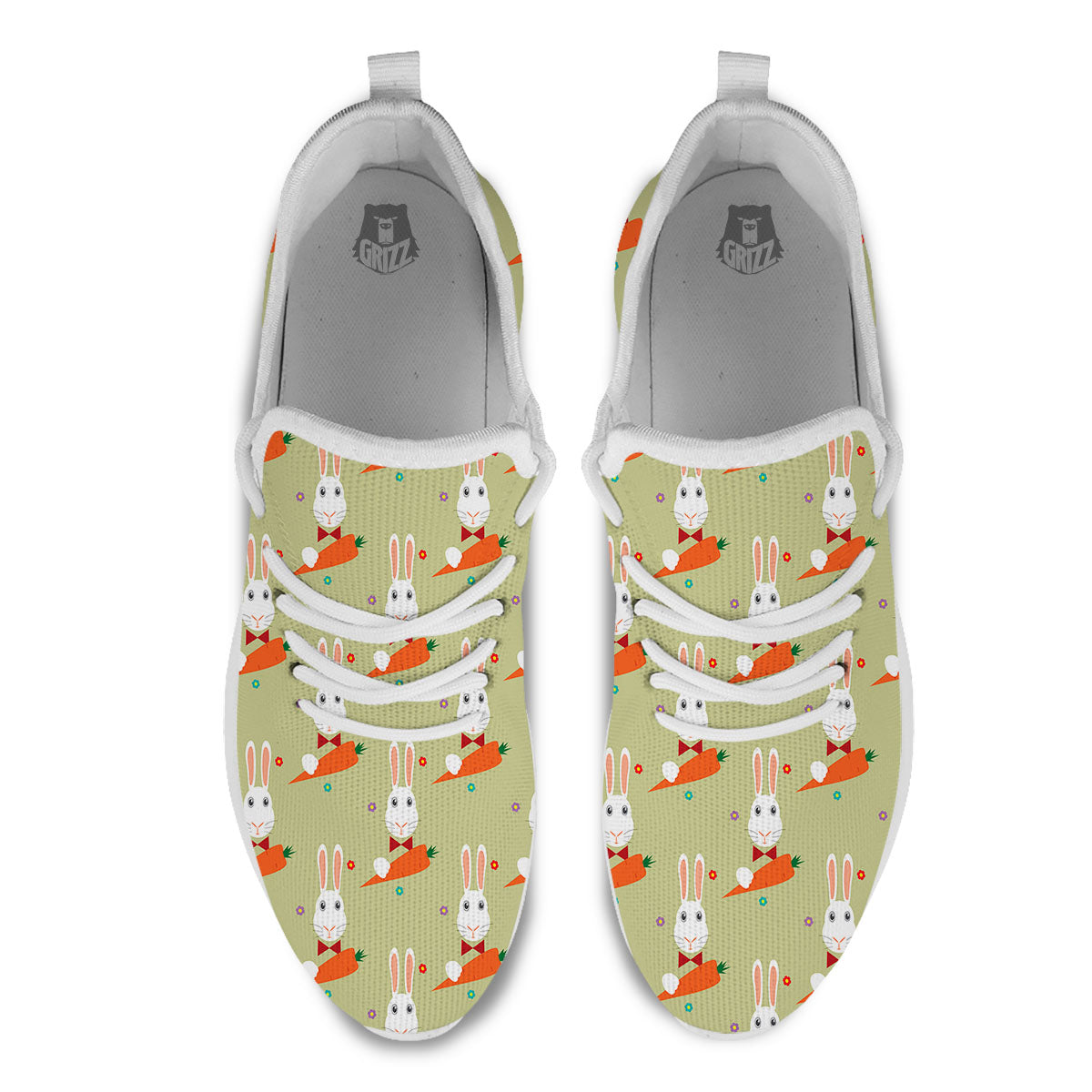 Carrot And Rabbit Print Pattern White Athletic Shoes-grizzshop