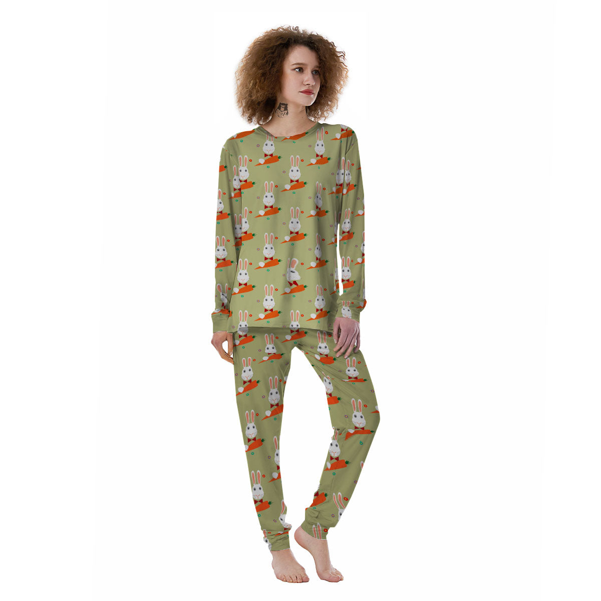 Carrot And Rabbit Print Pattern Women's Pajamas-grizzshop