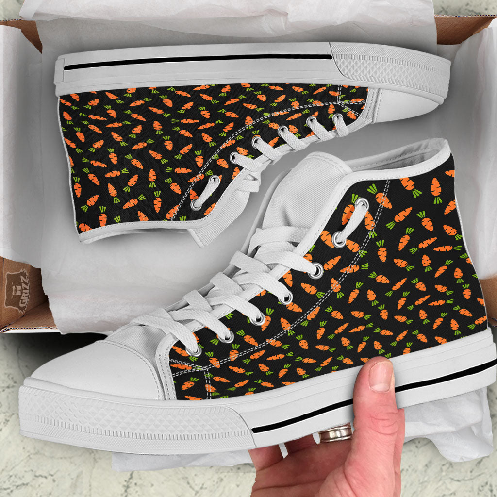 Carrot Black Print Pattern White High Top Shoes-grizzshop