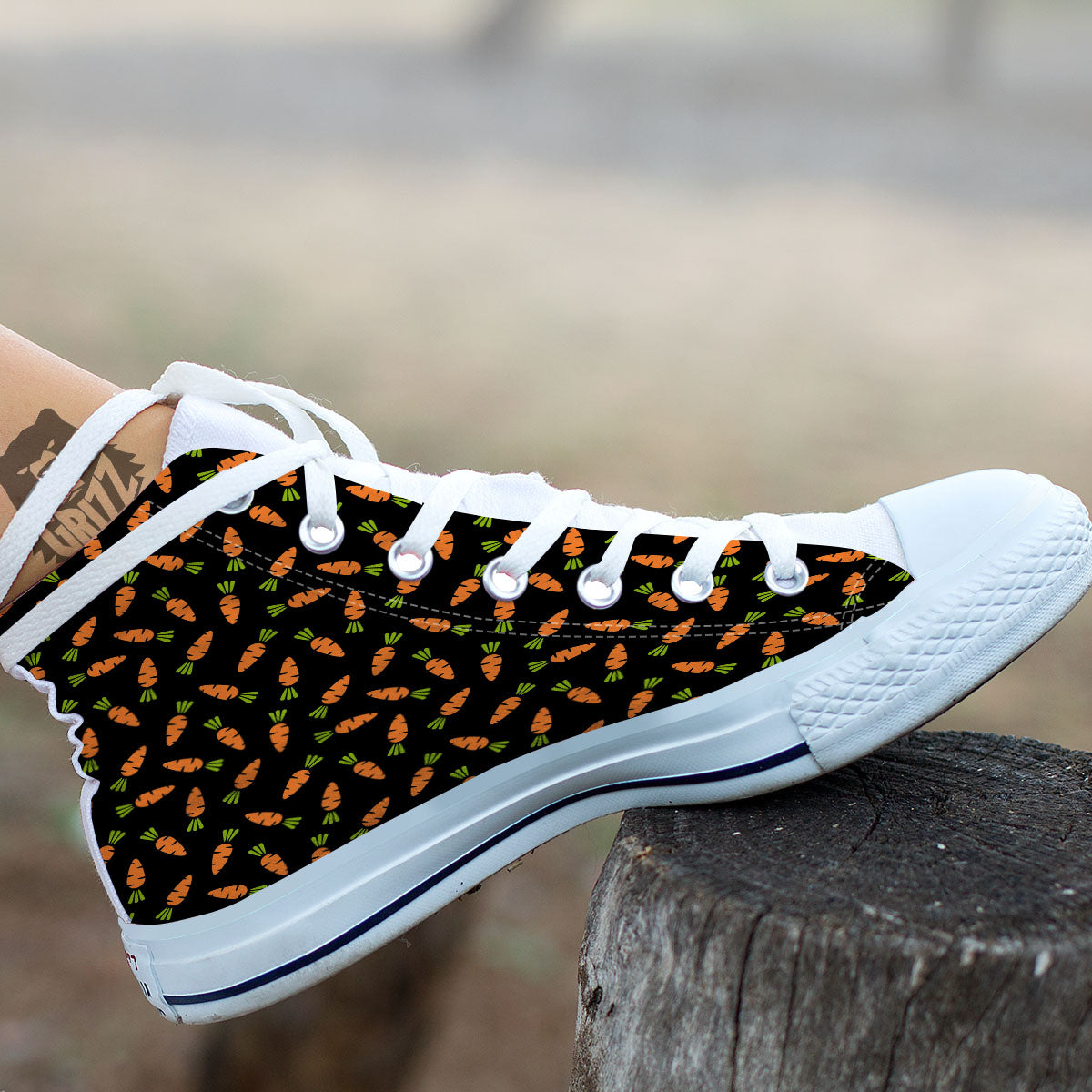 Carrot Black Print Pattern White High Top Shoes-grizzshop
