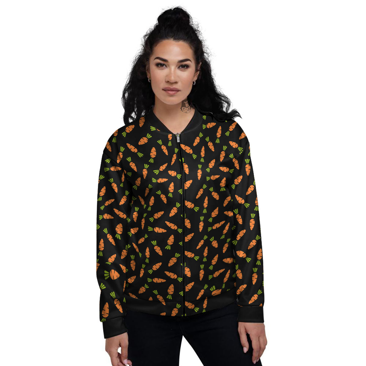 Carrot Black Print Pattern Women's Bomber Jacket-grizzshop