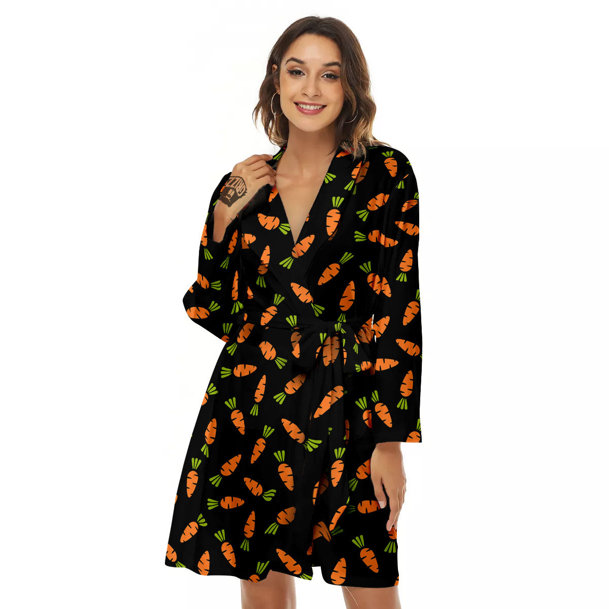 Carrot Black Print Pattern Women's Robe-grizzshop