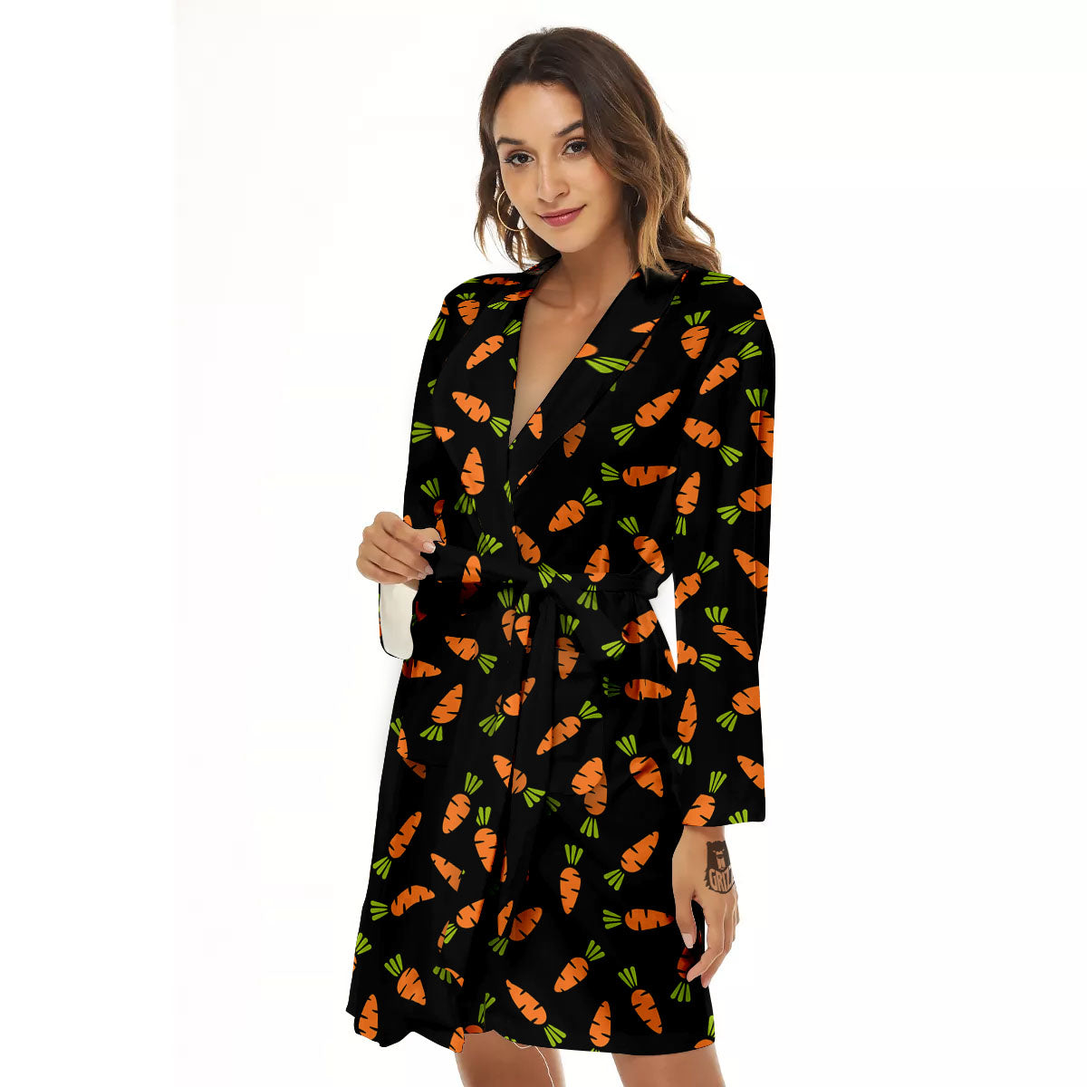 Carrot Black Print Pattern Women's Robe-grizzshop