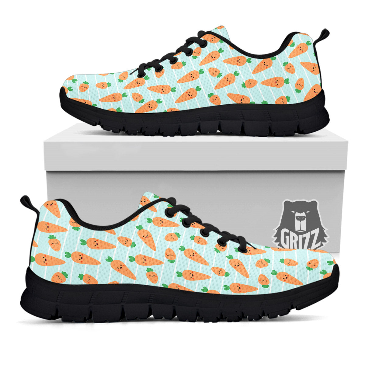 Carrot Cute Print Pattern Black Sneaker-grizzshop