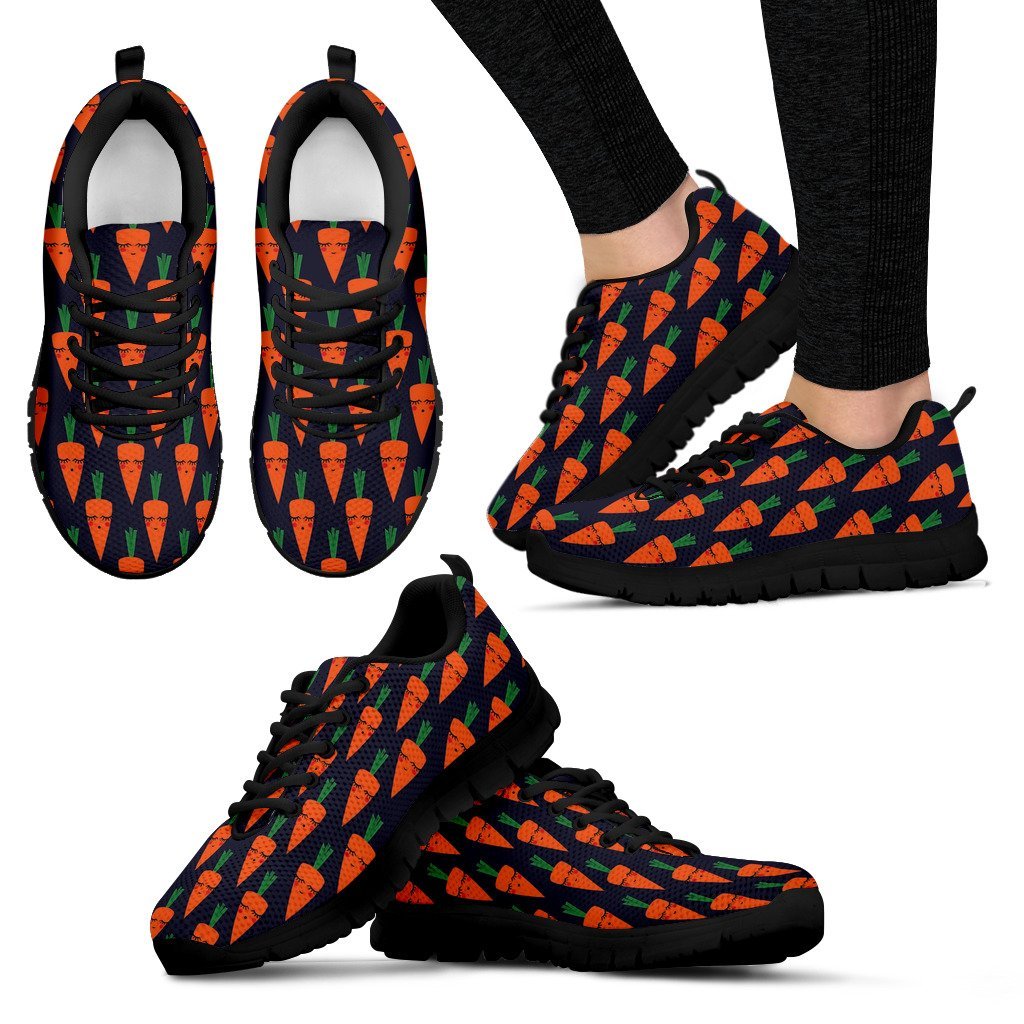 Carrot Face Pattern Print Black Sneaker Shoes For Men Women-grizzshop