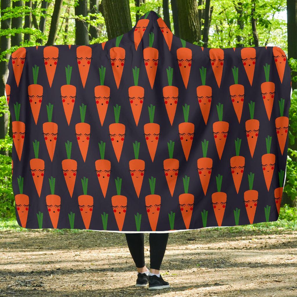 Carrot Face Pattern Print Hooded Blanket-grizzshop