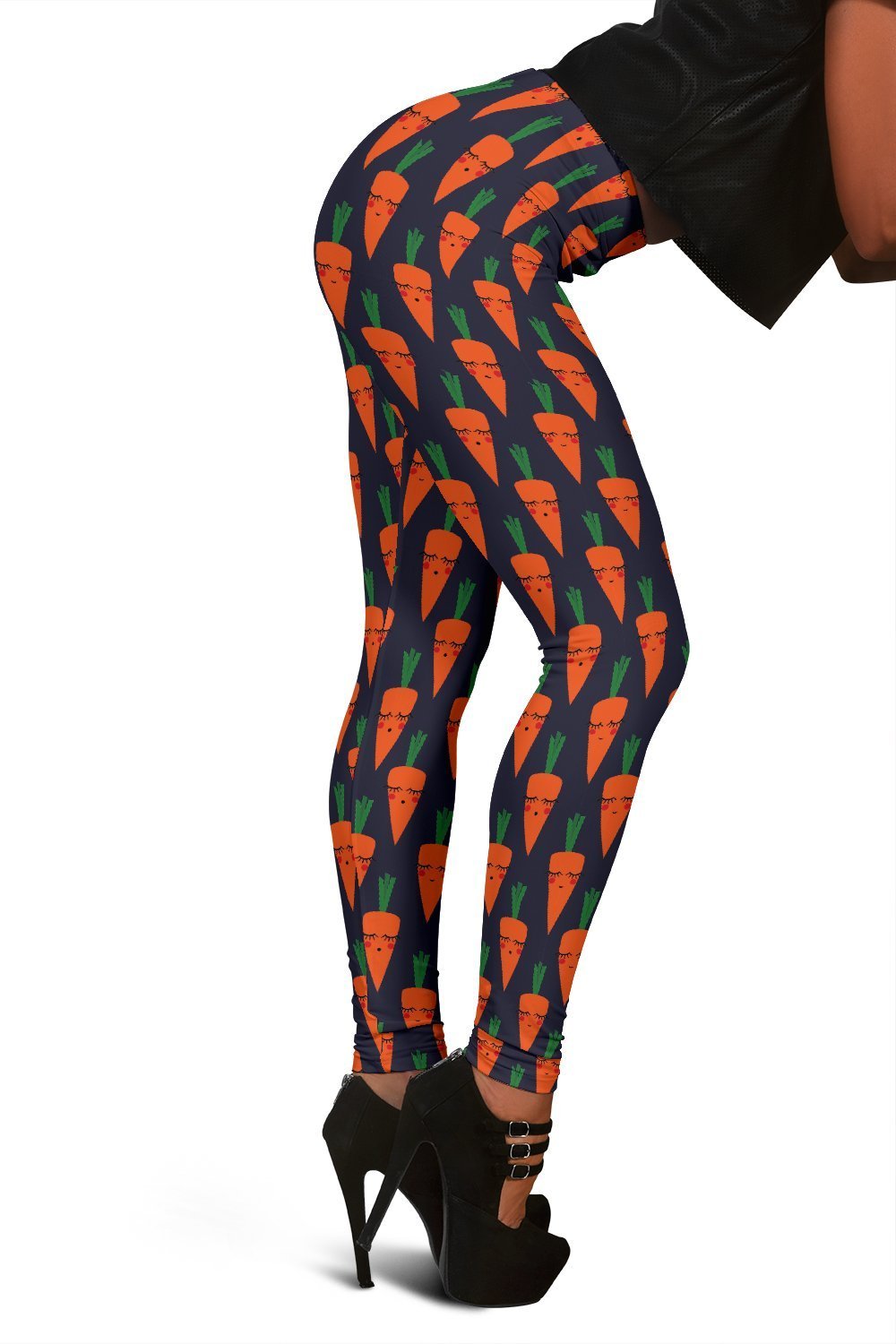 Carrot Face Pattern Print Women Leggings-grizzshop