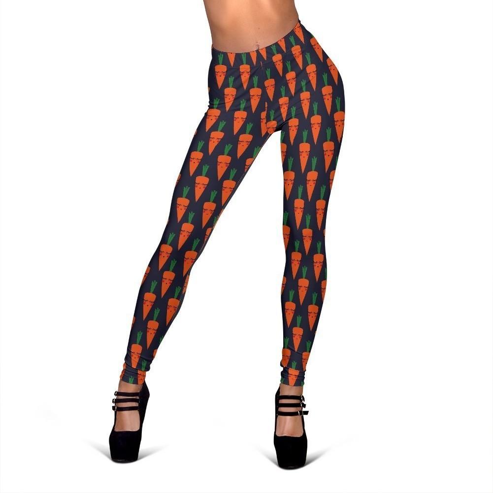 Carrot Face Pattern Print Women Leggings-grizzshop