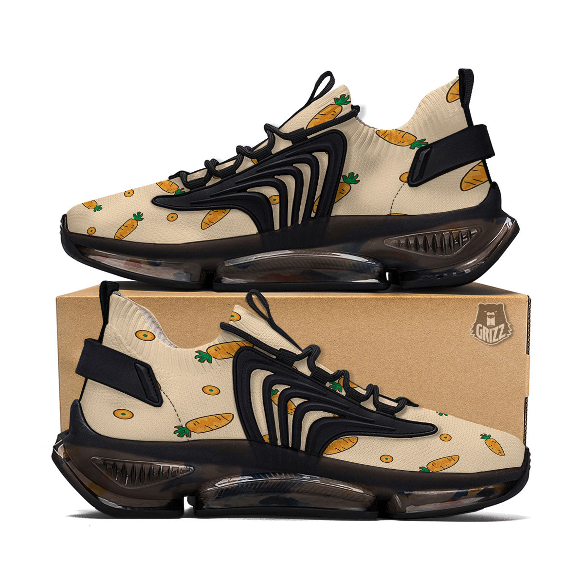 Carrot Little Print Pattern Black Gym Shoes-grizzshop