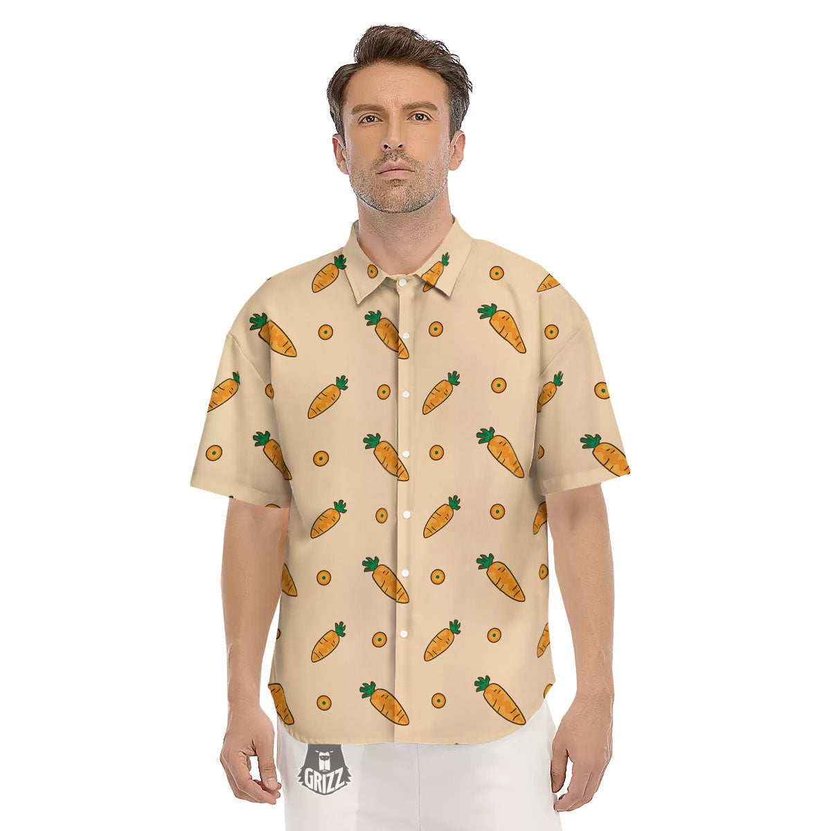 Carrot Little Print Pattern Men's Short Sleeve Shirts-grizzshop