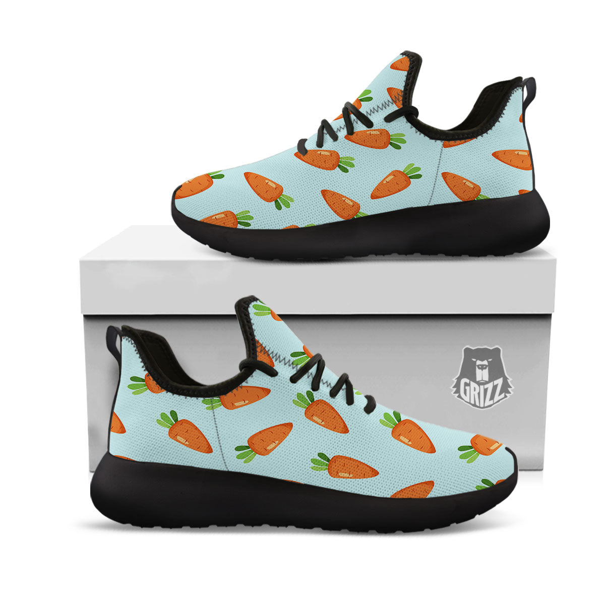 Carrot Print Pattern Black Athletic Shoes-grizzshop