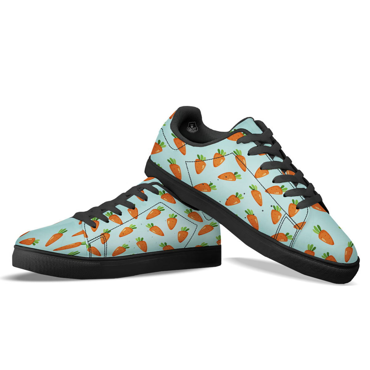 Carrot Print Pattern Black Low Top Sneakers-grizzshop